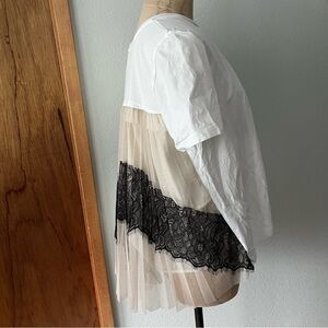ZARA sz M White Short Sleeve Tee Lace Back Layered Tshirt